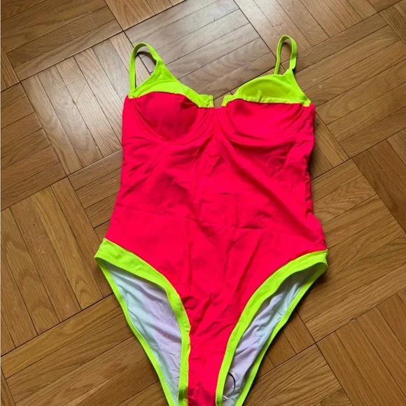 Neon Pink and Yellow Swimsuit - Picture 2 of 2